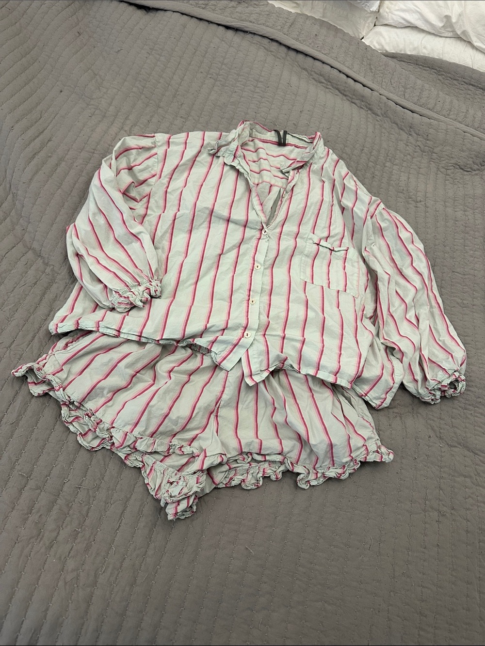 Anthropologie Pink and White Striped Two-Piece Pajama Set